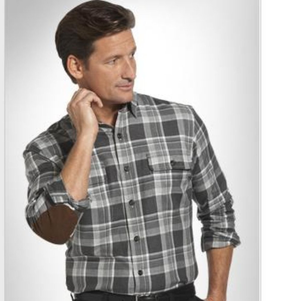 Polo Ralph Lauren Grey Plaid Sport Shirt w Suede Elbow Patches